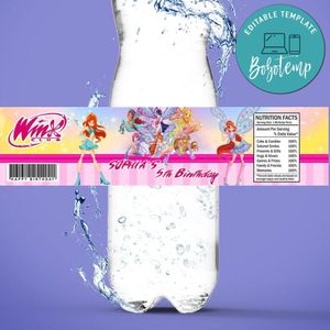 Winx Believix Birthday Water Bottle Label Template to Print at Home Instant Download