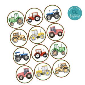 Tractor Cupcake Toppers Template Printable Instant Download