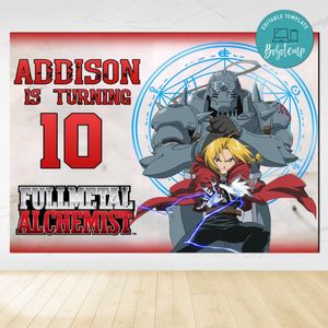 Fullmetal Alchemist Birthday Backdrop Digital File Template Instant Download