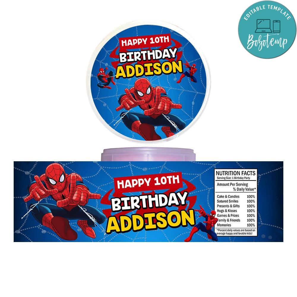 Spider Man Pringles label Template Printable Instant Download