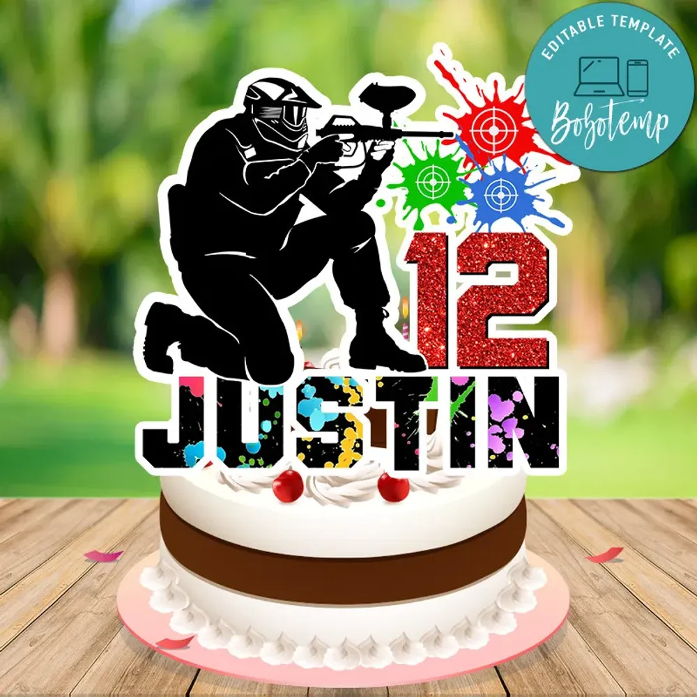 Paintball Birthday Cake Topper Template Printable Bobotemp