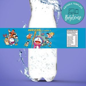 Doraemon Birthday Water Bottle Label Template To Print At Home Instant Download