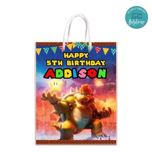 Bowser Gift Bag Label Template Printable Instant Download