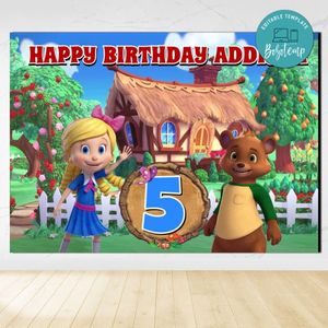 Goldie and Bear Birthday Backdrop Digital File Template Instant Download