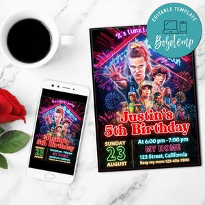 Stranger Things Birthday Mobile Invite Customizable Template Instant Download