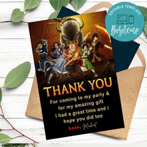 Avatar Airbender Thank You Card Customizable Template To Print At Home Instant Download