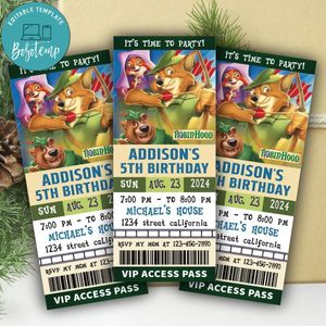 Robin Hood Ticket Invitation Customizable Template Instant Download
