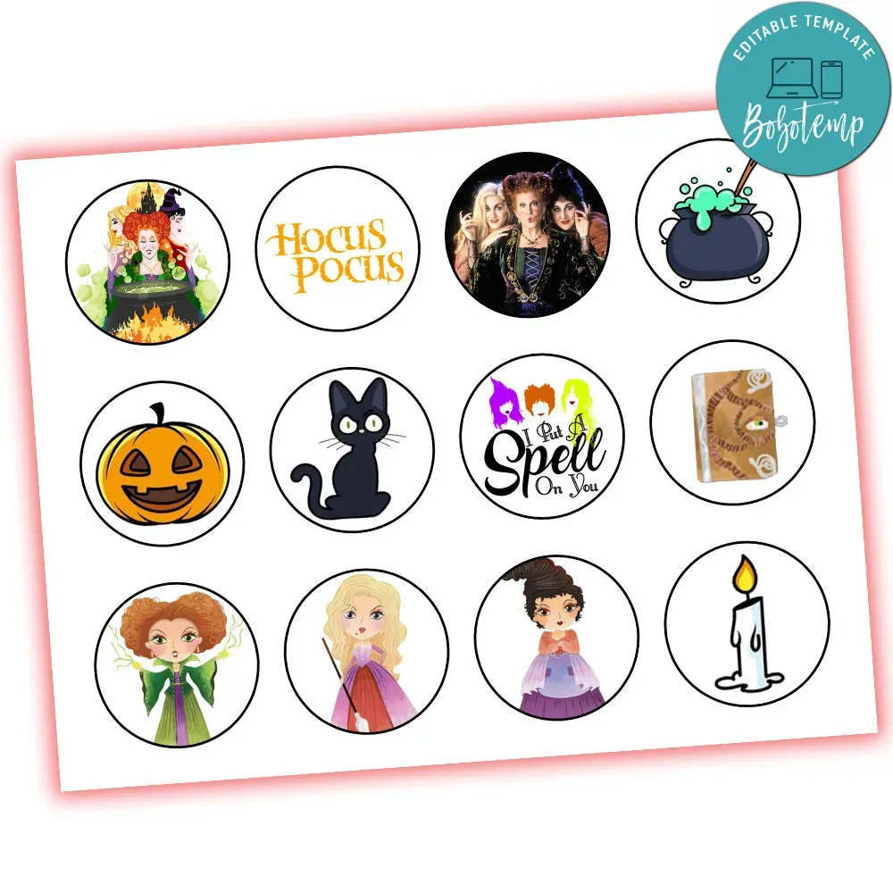 Hocus pocus Cupcake Toppers Template Printable DIY Bobotemp