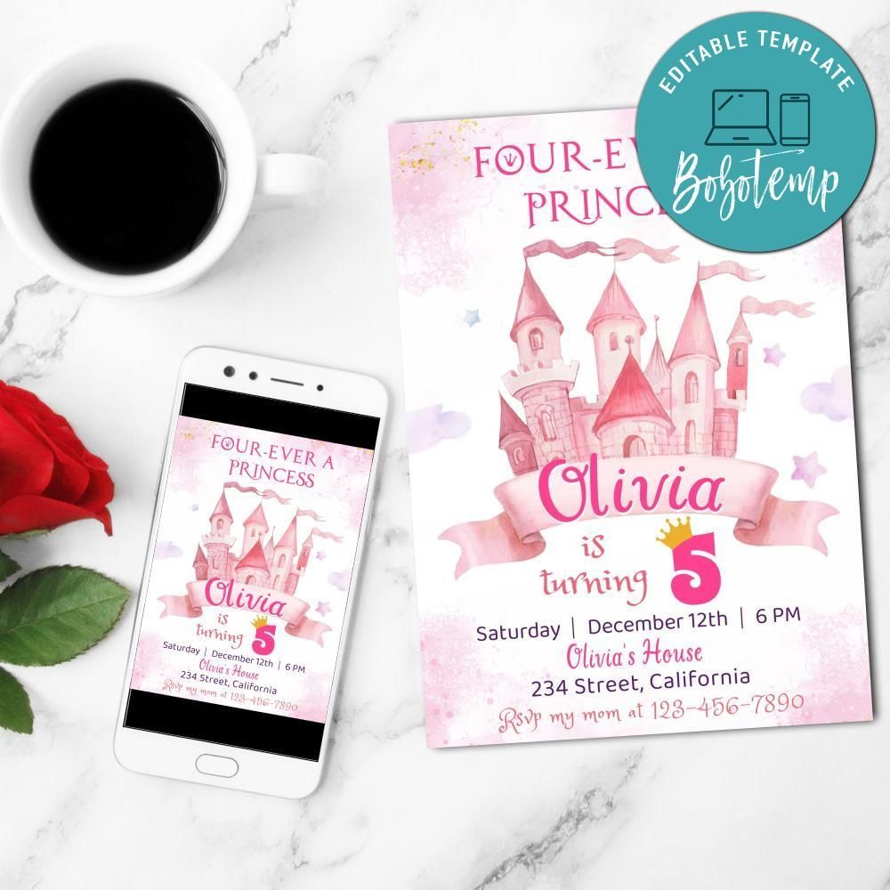 Fourever a princess Invitation Customizable Template to Print at Home Instant Download