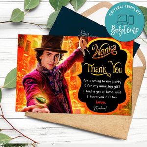 Wonka Thank You Card Customizable Template To Print At Home Instant Download