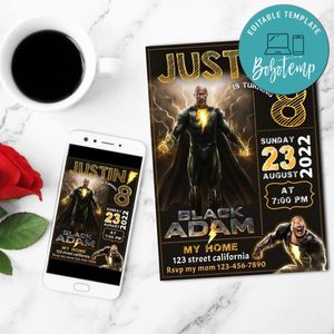 Black Adam Mobile Invite Customizable Template Instant Download