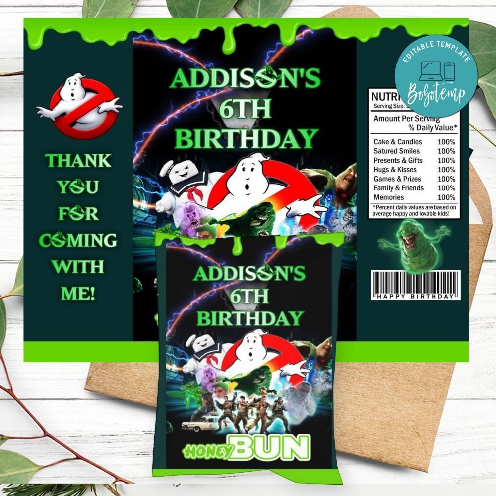 Ghostbusters Birthday Honey Buns Snack Bag Label Customizable Instant Download
