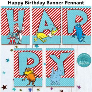 Dr. Seuss Banner Pennant Digital File Template Instant Download