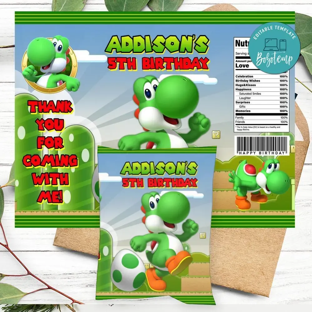 Yoshi Birthday Party Chip Bag Digital File DIY | Bobotemp