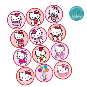 Hello Kitty Cupcake Toppers Template Printable Instant Download