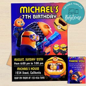 Despicable Me 4 Invitation Template Free Thank You Card Printable