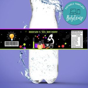 Science Birthday Water Bottle Label Template To Print At Home Instant Download