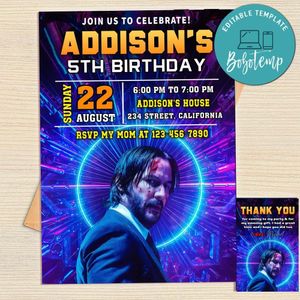 John Wick Invitation Template Free Thank You Card Printable