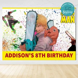 Chainsaw man Birthday Backdrop Digital File Template Instant Download