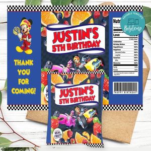 Mickey Roadster Racers Birthday Party Fruit Snack Bag Digital File Printable Instant Download