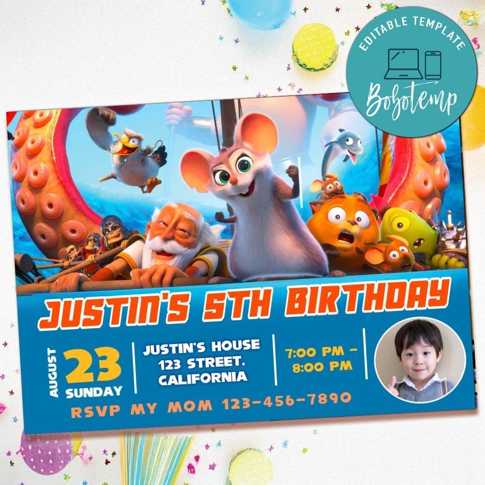 Epic Tails Birthday Invitation with Photo Customizable Template to Print at Home Instant Download
