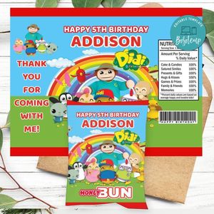 Didi And Friends Birthday Honey Buns Snack Bag Label Customizable Instant Download