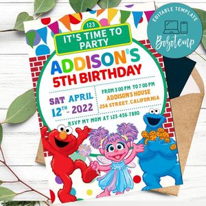 Sesame street Invitation Customizable Template to Print at Home Instant Download