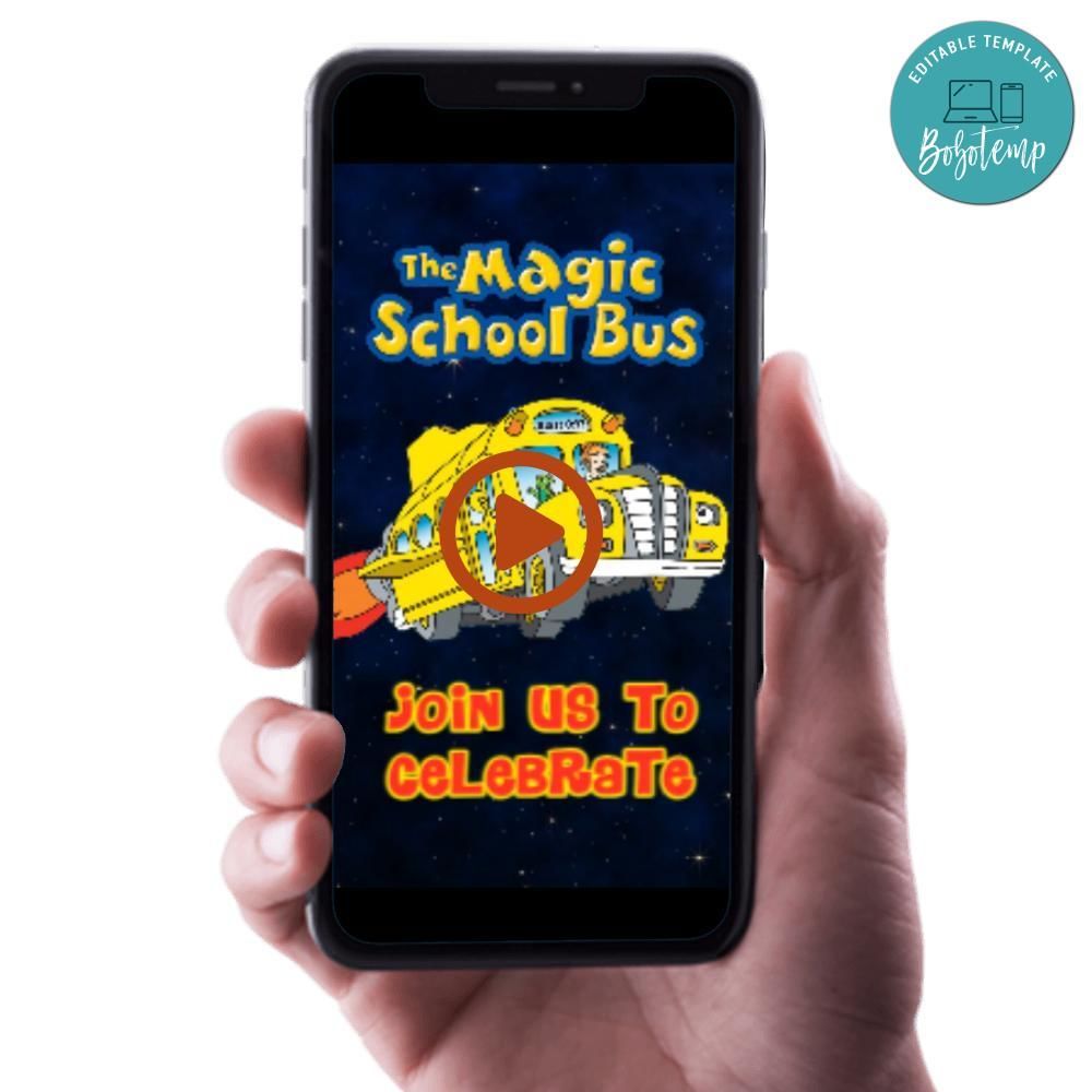 Magic school bus Birthday Video Invitation Digital Template Customizable Instant Download