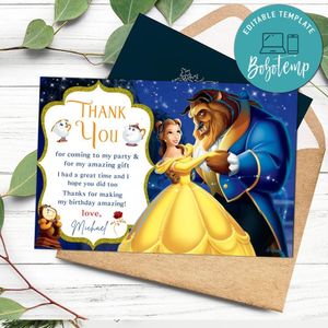 Beauty And Beast Thank you card Customizable Template to Print at Home Instant Download