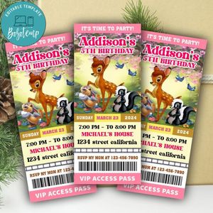 Bambi Ticket Invitation Customizable Template Instant Download