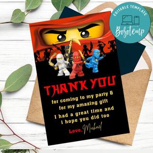 Ninjago Thank You Card Customizable Template To Print At Home Instant Download