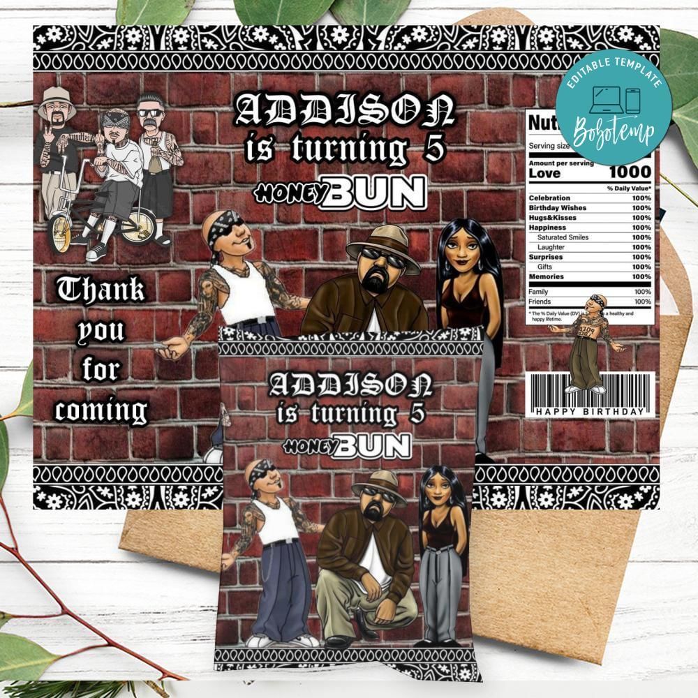 Cholo Birthday Honey Buns Snack Bag Label Customizable Instant Download