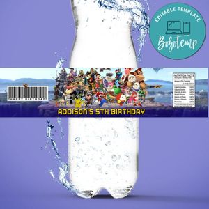 Super Smash Brothers Birthday Water Bottle Label Template To Print At Home Instant Download
