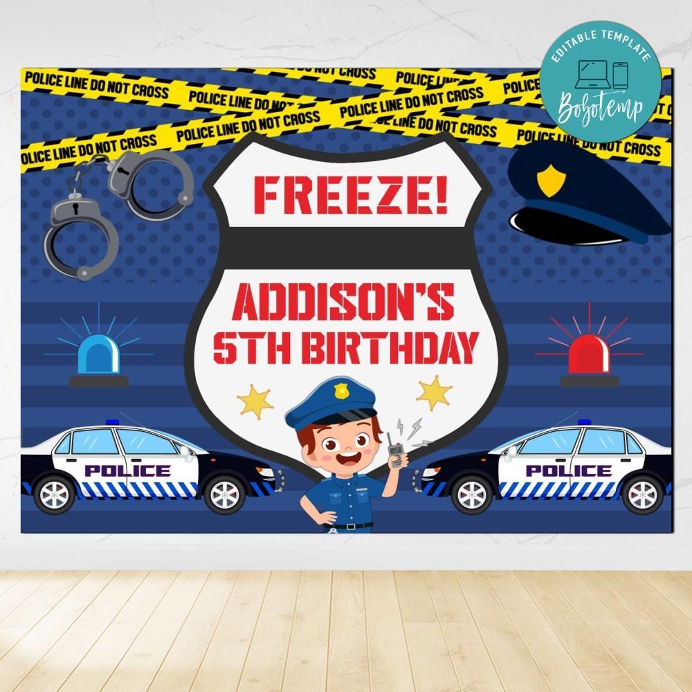 Police Birthday Backdrop Digital File Template | Bobotemp