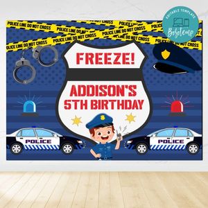 Police Birthday Backdrop Digital File Template Instant Download