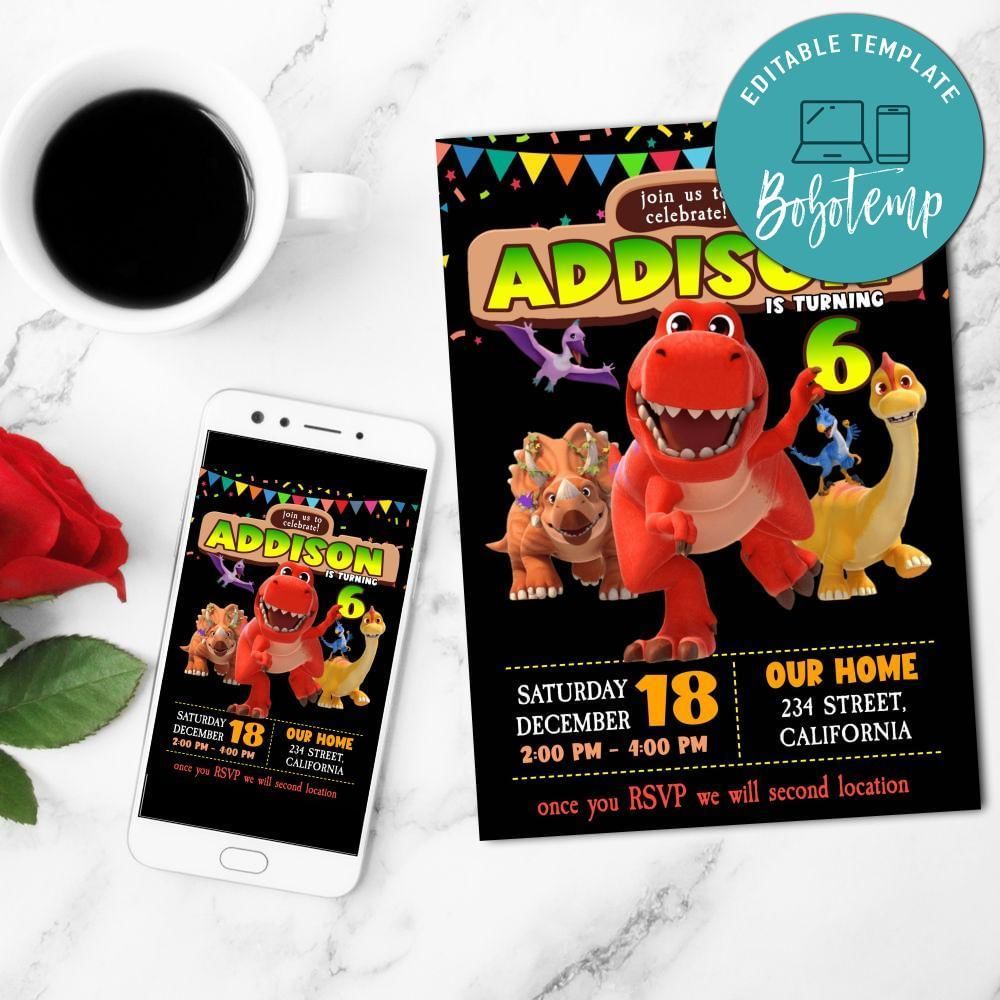 Little Dino School Mobile Invite Customizable Template Instant Download
