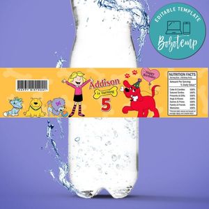 Clifford Birthday Water Bottle Label Template to Print at Home Instant Download