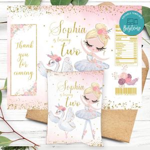 Ballerina and swan Birthday Chip Bag Digital File Printable Instant Download