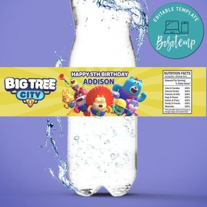 Big Tree City Birthday Water Bottle Label Template to Print at Home Instant Download
