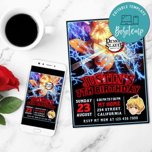 Zenitsu demon slayer Birthday Flyer Customizable Template to Print at Home Instant Download