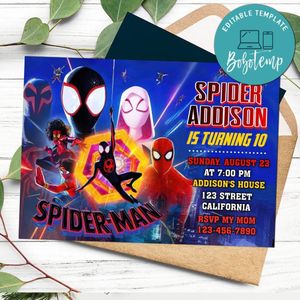 Spiderman Across SpiderVerse Invitation Customizable Template to Print at Home Instant Download