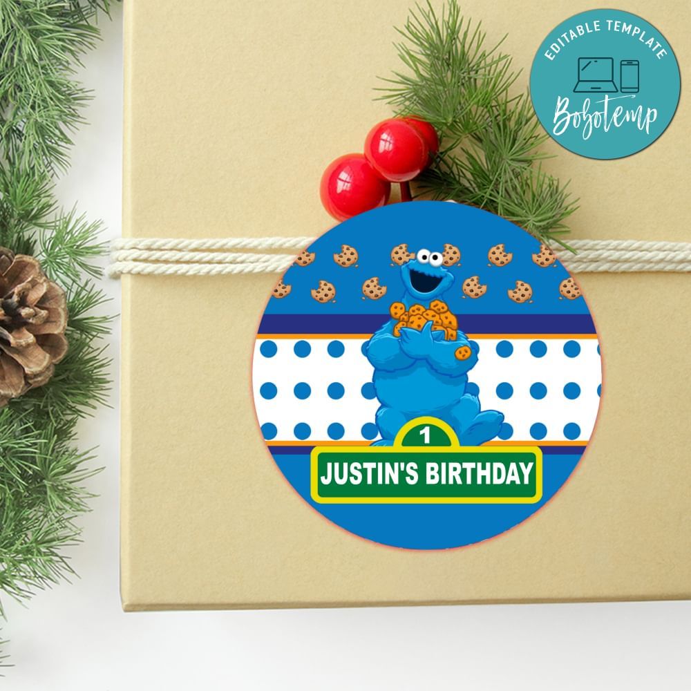 Cookie Monster Circle Sticker Template Customizable To Print At Home Instant Download