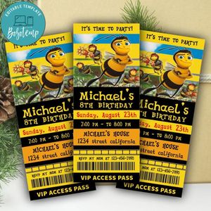 Bee Movie Ticket Invitation Customizable Template Instant Download