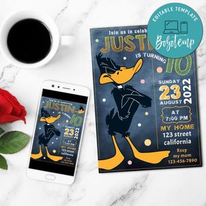 Daffy Duck Birthday Invitation Customizable Template to Print at Home Instant Download