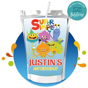 Super Simple Song Capri Sun Birthday Labels Digital File Printable Instant Download
