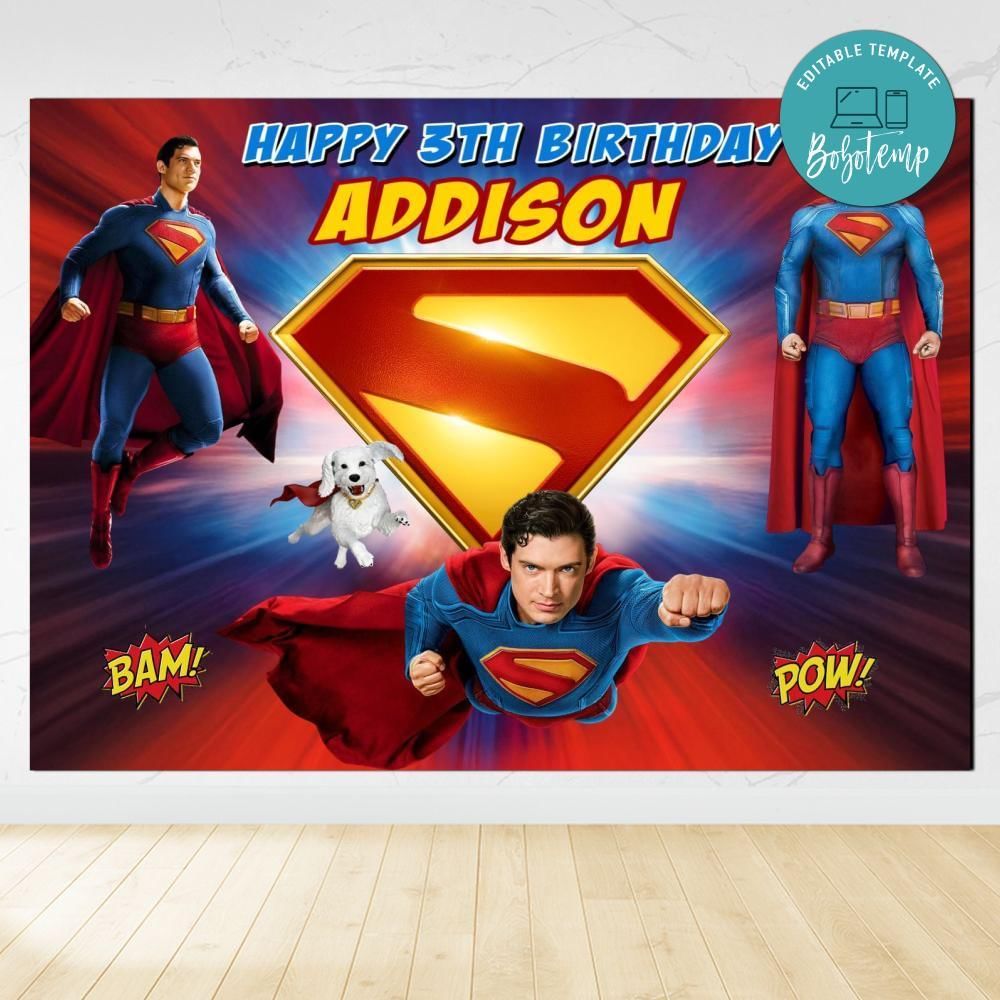 Superman 2025 Birthday Backdrop Digital File Template Instant Download