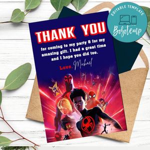 Spider-man: Across The Spider-verse Thank You Card Customizable Template To Print At Home Instant Download