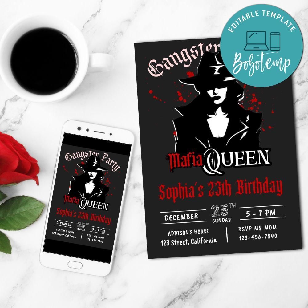 Mafia birthday women Invitation Customizable Template to Print at Home Instant Download