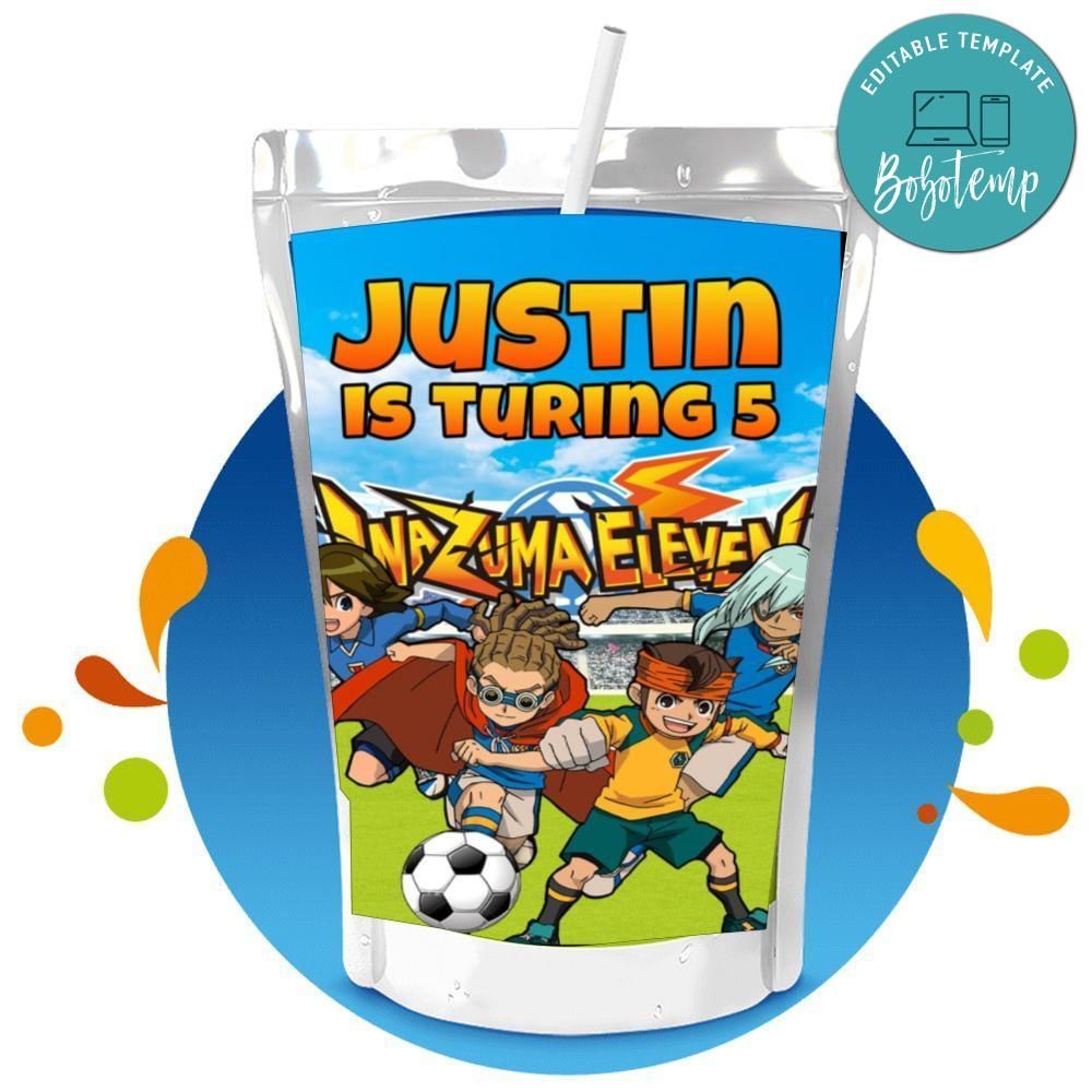 Inazuma Eleven Capri Sun Birthday Labels Digital File Printable Instant Download