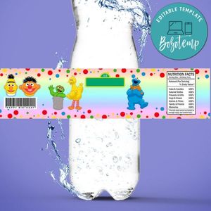 Sesame Street Birthday Water Bottle Label Template to Print at Home Instant Download